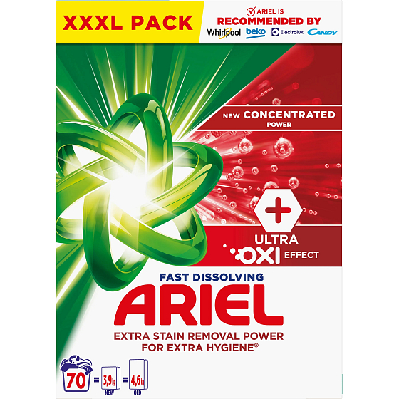 Ariel Ultra Oxi Effect Waschpulver für Fleckenentfernung und zusätzliche Hygiene 70 Dosen 3,85 kg