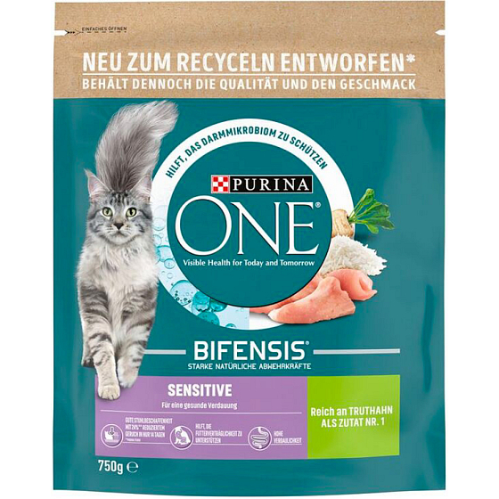 Purina One Sensitive Granulat für Katzen mit Truthahn und Reis, 800 g