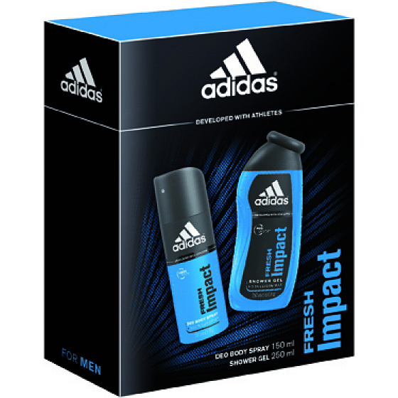 Adidas Fresh Impact Deodorant Spray 150 ml + Duschgel 250 ml, Geschenkset für Männer