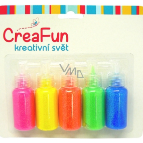 CreaFun Dekorfarben Glitzerndes Neon für Papier, Textil, Glas 5 x 20 ml
