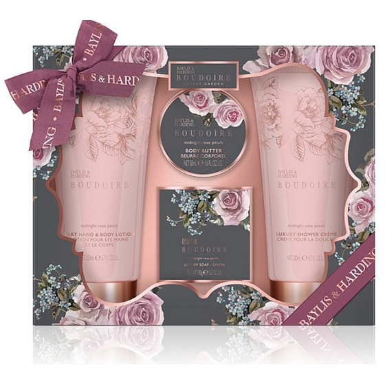 Baylis & Harding Rosenblätter Körper- und Handlotion 200 ml + Duschcreme 200 ml + Seife 150 g + Körperbutter 50 ml Körperpflege-Geschenkset