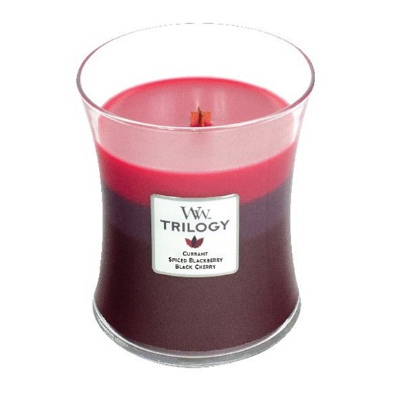 WoodWick Trilogy Sun Ripened Berries - Sommerkerze mit Beerenduft, Holzdocht und Glasdeckel Medium 275 g