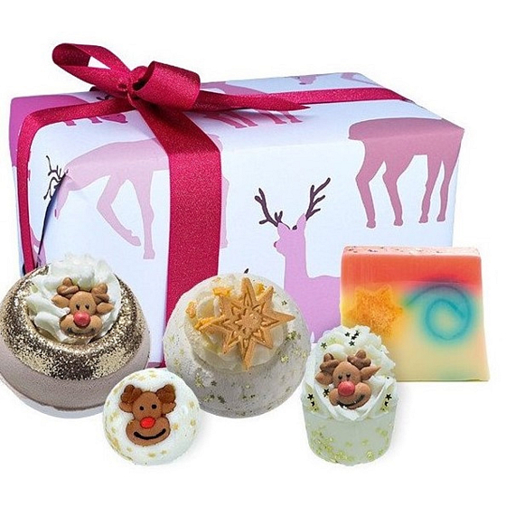Bomb Cosmetics Rudolph Nose Nest sprudelndes ballistisches Bad 2 x 160 g + Glycerinseife 100 g + Butterkugel 30 g + Badeblock 50 g, Kosmetikset