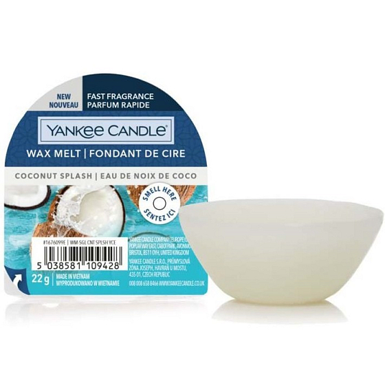 Yankee Candle Coconut Splash - Kokosnuss-Erfrischungs-Duftwachs für Aromalampe 22 g