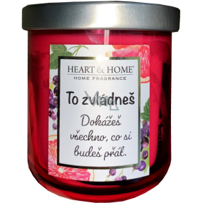 Heart & Home Frische Grapefruit und schwarze Johannisbeere Soja-Duftkerze mit Aufschrift You can do it 110 g
