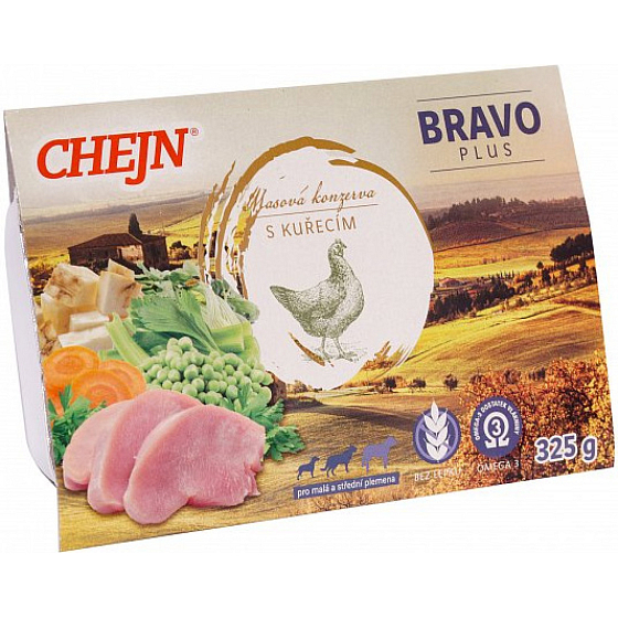 Chejn Bravo PLUS mit Hühnchen und Gemüse für kleine und mittelgroße Hunde, 325 g