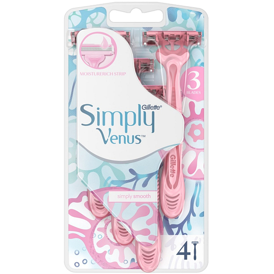 Gillette Venus Simply 3 Einwegrasierer mit 3 Klingen, 4 Stück für Frauen