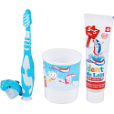 Aquafresh Dent de Lait Zahnpasta 50 ml + Zahnbürste + Tasse, blaues Set für Kinder