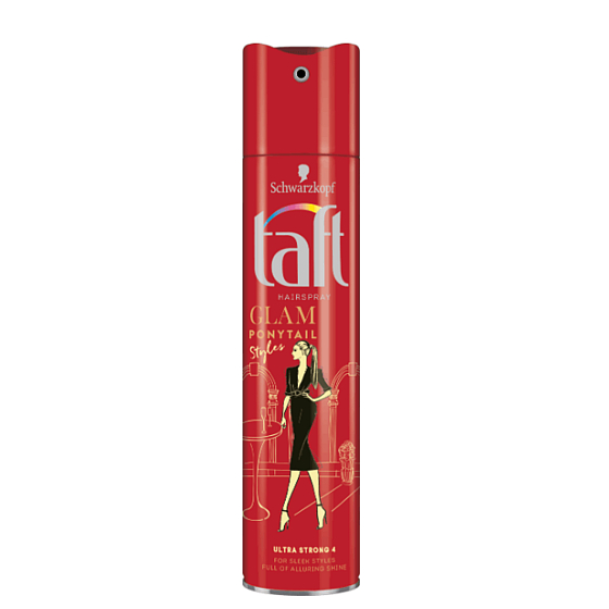 Taft Glam Pferdeschwanz ultra stark straffendes Haarspray intensiver Glanz und glatt und Aussehen 250 ml