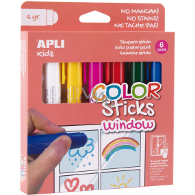 Apli Color Sticks Fensterfarben für Glas 6 x 6 Stück, Set