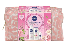 Nivea Rose Touch Rose & Hydration Körpermilch 400 ml + Nivea Rose & Almond Oil Duschgel 250 ml + Nivea Fresh Rose Touch Roll-on Antitranspirant 50 ml + Labello Soft Rosé Lippenbalsam 4,8 g + Kosmetiktasche, Kosmetikset für Frauen