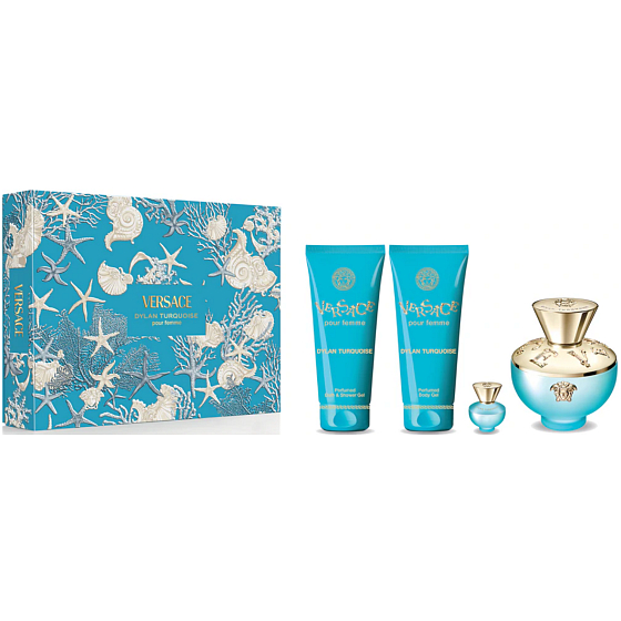 Versace Dylan Turquoise toaletní voda 100 ml + tělový gel 100 ml + sprchový gel 100 ml + toaletní voda miniatura 5 ml, dárková sada pro ženy