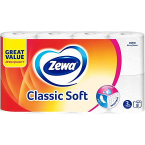 ZEWA Classic Soft Toilettenpapier, 3-lagig, 8 Rollen ZEWA Classic Soft Toilettenpapier, 3-lagig, 8 Rollen