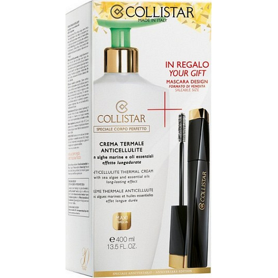 Collistar Anticellulite Thermalcreme Thermalcreme gegen Cellulite 400 ml + Design Mascara schwarz 11 ml, Kosmetikset