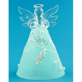 Glas Engel mit blauem Rock auf 10 cm stehend