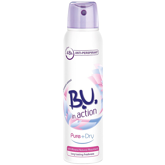 BU In Action Pure + Dry Antitranspirant Deodorant Spray für Frauen 150 ml