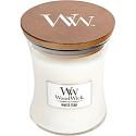 WoodWick White Teak - Weiße Teak-Duftkerze mit Holzdocht und Glasdeckel Medium 275 g