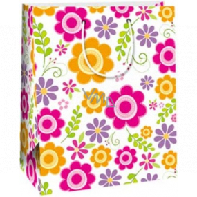 Ditipo Geschenktüte aus Papier 26,4 x 32,4 x 13,7 cm Rosa, orange, lila Blumen