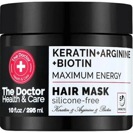 The Doctor Health & Care Keratin + Arginin + Bioton Maximum Energy Keratin Mask für kraftloses und fettiges Haar 295 ml