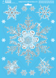 Bogen Weihnachtsaufkleber, Fensterfolie ohne Kleber Schneeflocke groß und klein mit Glitzer 35 x 25 cm