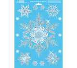 Bogen Weihnachtsaufkleber, Fensterfolie ohne Kleber Schneeflocke groß und klein mit Glitzer 35 x 25 cm
