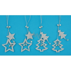 Stern und Baum mit Glitzer zum Aufhängen von Silber 13 cm 4 Stück