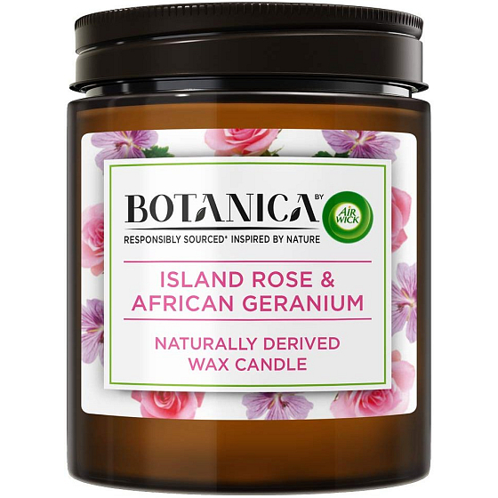 Air Wick Botanica Exotische Rose und Afrikanische Geranie Duftkerze Glas, Brenndauer bis zu 40 Stunden 205 g