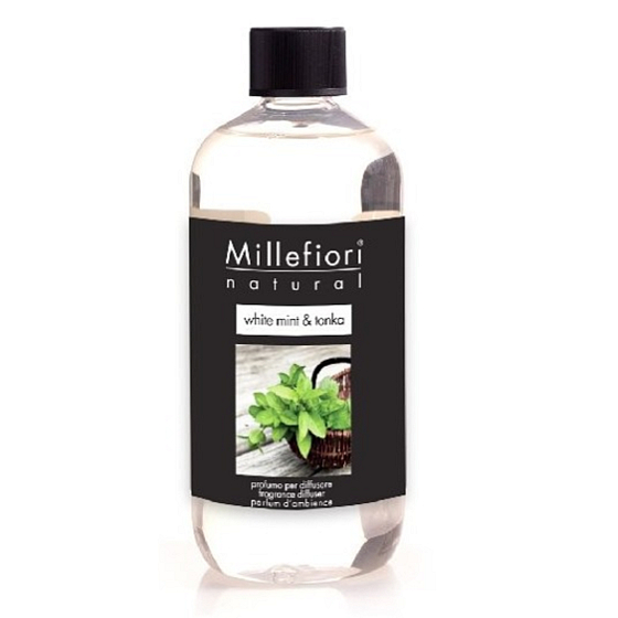 Millefiori Milano Natural White Mint & Tonka - Weiße Minze und Tonkabohnen Diffusor-Nachfüllung für Weihrauchstiele 500 ml