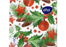 Aha Papierservietten 3 Lagen 33 x 33 cm 20 Stück Weihnachtsstechpalme, rote Fläschchen