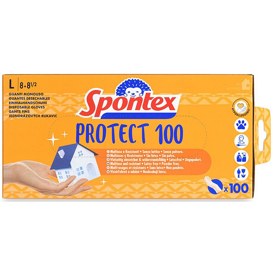 Spontex Protect 100 Einmalartikel, hypoallergen, puderfrei, Vinyl, Größe L, Karton mit 100 Stück