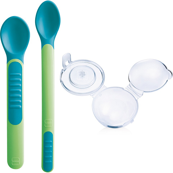 Ich habe Feeding Spoons & Cover 2-Phasen-Fütterungslöffel mit Schutzabdeckung in verschiedenen Farben 6+ Monate 1 Set.