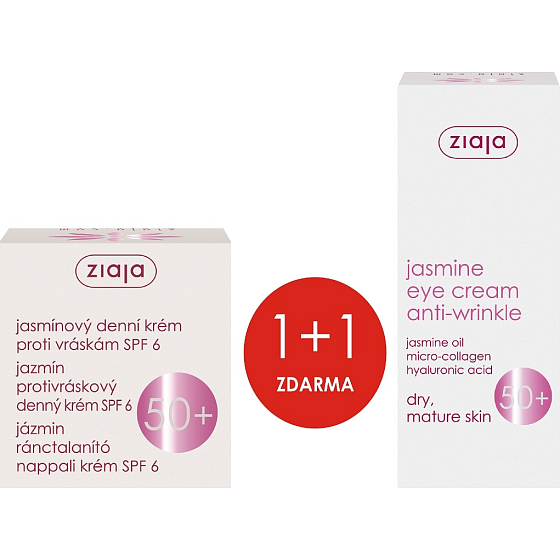 Ziaja Jasmine 50+ Anti-Falten-Tagescreme 50 ml + Anti-Falten-Creme für Augen und Augenlider 15 ml