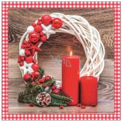 Aha Papierservietten 3-lagig 33 x 33 cm 20 Stück weihnachtlicher weißer Kranz, 2 rote Kerzen und Dekorationen