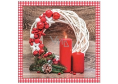 Aha Papierservietten 3-lagig 33 x 33 cm 20 Stück weihnachtlicher weißer Kranz, 2 rote Kerzen und Dekorationen