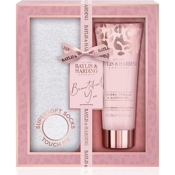 Baylis & Harding Jojoba-, Vanille- und Mandelöl-Fußcreme 125 ml + superweiche Socken 1 Paar, Kosmetikset