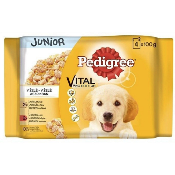 Pedigree Vital Protection Junior mit Hühnchen und Reis, mit Truthahn und Reis im Geleebeutel 4 x 100 g