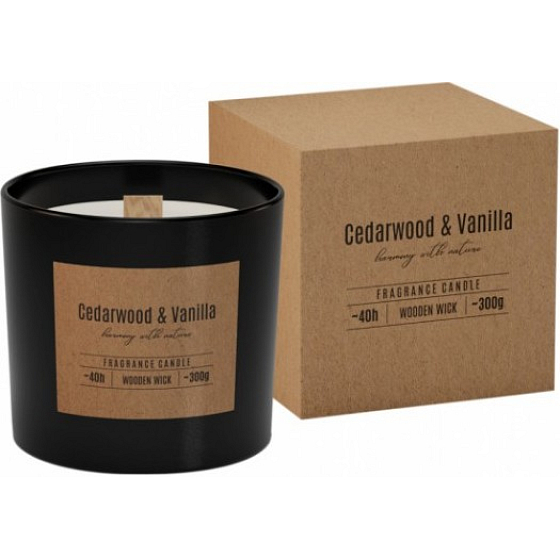 Bispol Cedarwood & Vanilla - Duftkerze aus Zedernholz und Vanille mit Dochtglas aus Holz 300 g