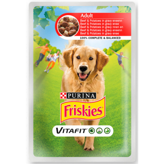 Purina Friskies Vitafit Rind mit Kartoffeln in Soße Alleinfuttermittel für Hunde Pouch 100 g