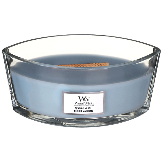 WoodWick Seaside Neroli - Duftkerze von Coastal Neroli mit breitem Holzdocht und Glasbootsdeckel 453 g