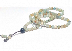 108 Mala Amazonit Halskette, Meditationsschmuck, Naturstein, elastisch, Perle 6 mm