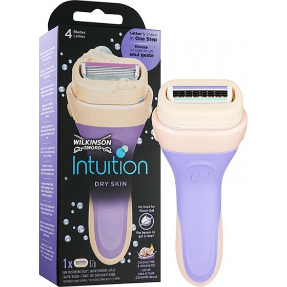 Wilkinson Intuition Dry Skin Coconut Milk & Almond Oil 4-Klingen-Rasierer für Frauen + Ersatzkopf 1 Stück