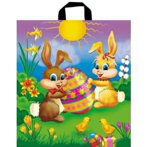 Press Plastiktasche mit Henkeln 44 x 50 cm Ostern Hasen mit Ei