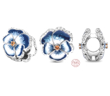 Sterling Silber 925 Blaues Stiefmütterchen, Perle für Armband natur