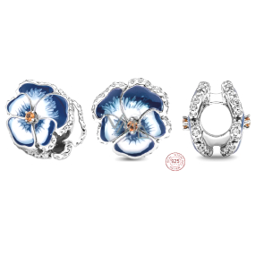 Sterling Silber 925 Blaues Stiefmütterchen, Perle für Armband natur Sterling Silber 925 Blaues Stiefmütterchen, Perle für Armband natur