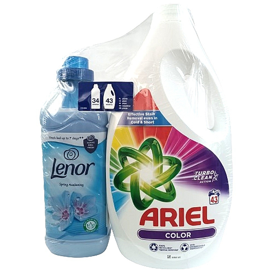 Ariel Color Universal-Waschgel 43 Dosen + Lenor Spring Swakening Weichspüler 34 Dosen, Duopack
