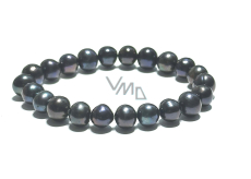 Perle schwarz Armband elastisch natürlich, Kugel 9 mm / 16 - 17 cm, Symbol der Weiblichkeit, bringt Bewunderung