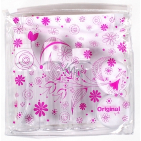 Albi Original Travel Flaschenset 3 x 80 ml + 2 Behälter + Etui mit rosa Blumen - 15 cm x 15 cm x 4,5 cm