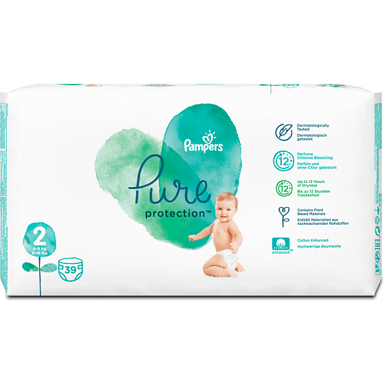 Pampers Pure Protection Größe 2, von 4-8 kg Windelhöschen 39 Stück