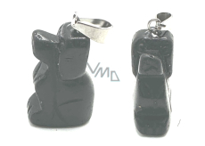 Onyx Hund Anhänger Naturstein, handgeschliffene Figur 1,8 x 2,5 x 8 mm, Stein der Lebenskraft