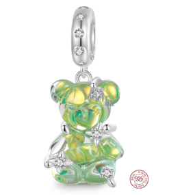Charm Sterlingsilber 925 Bär grüner fantastischer Traum, Anhänger für Armband Tier